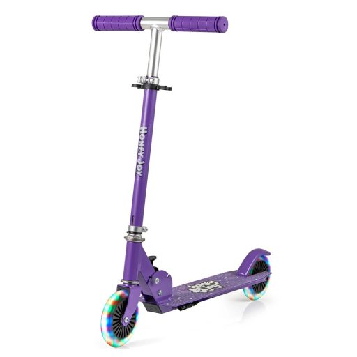 Skládací dětská hliníková koloběžka s LED osvětlením kol, fialová
