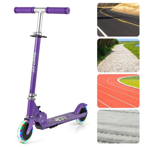 Skládací dětská hliníková koloběžka s LED osvětlením kol, fialová