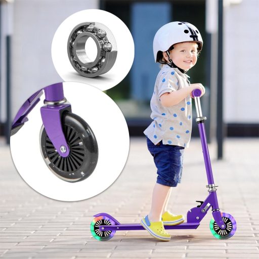 Skládací dětská hliníková koloběžka s LED osvětlením kol, fialová