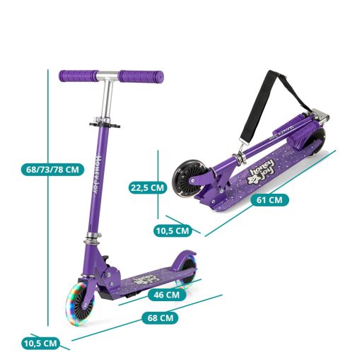 Skládací dětská hliníková koloběžka s LED osvětlením kol, fialová