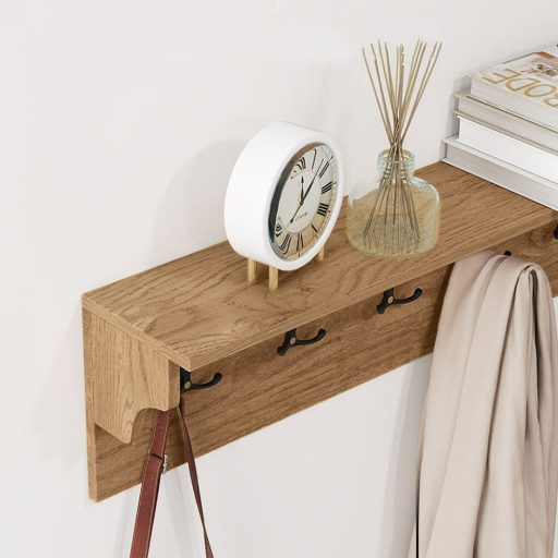 Nástěnná police se 6 háčky, přírodní