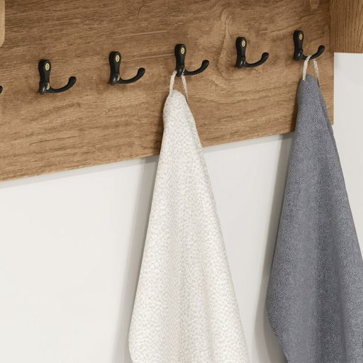 Nástěnná police se 6 háčky, přírodní