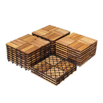   Podlahové dlaždice z akáciového dřeva, 27 ks, šachovnice