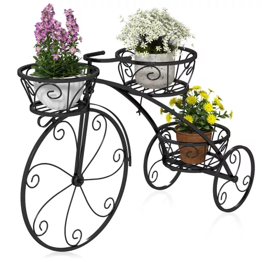 Kovový květináč ve tvaru bicyklu
