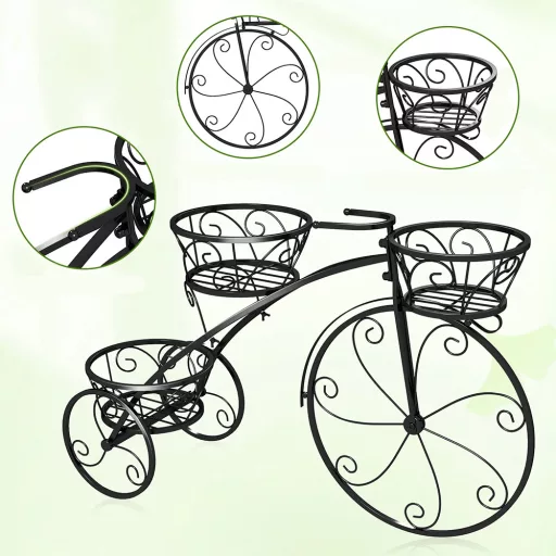 Kovový květináč ve tvaru bicyklu