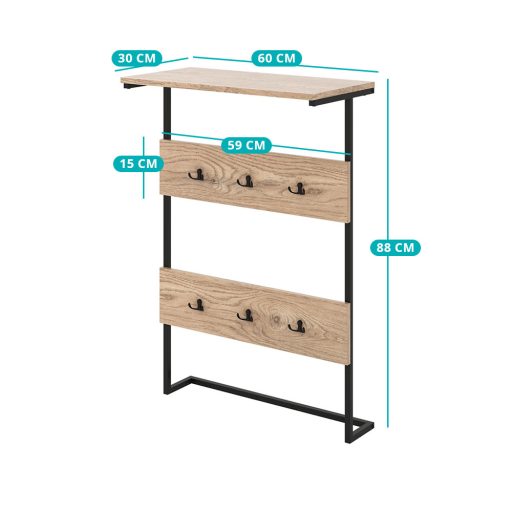 Nástěnný držák se 6 háčky a policí, přírodní