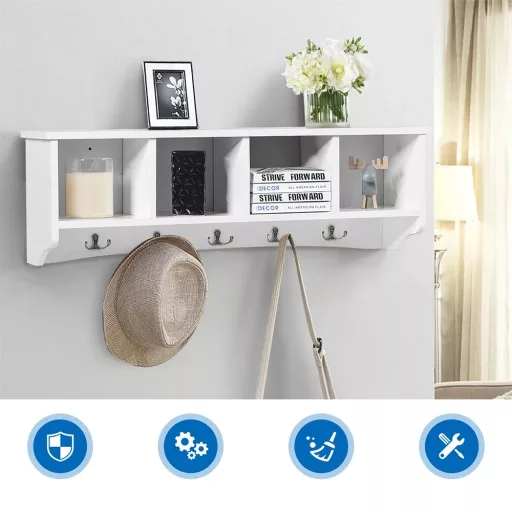 Nástěnný věšák na kabáty se skladovacími přihrádkami