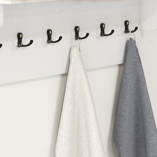 Nástěnná police se 6 háčky, bílá