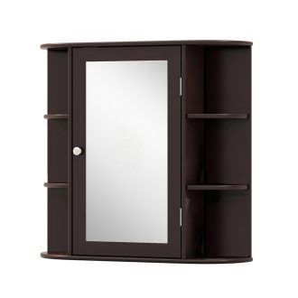 Nástěnná koupelnová skříňka se zrcadlem, hnědá