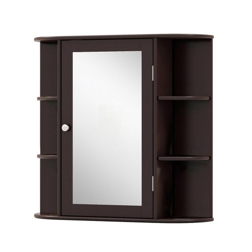 Nástěnná koupelnová skříňka se zrcadlem, hnědá