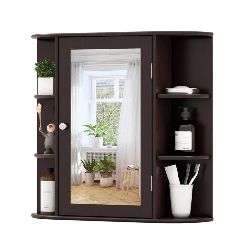 Nástěnná koupelnová skříňka se zrcadlem, hnědá