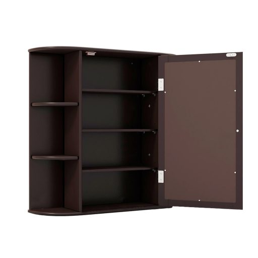 Nástěnná koupelnová skříňka se zrcadlem, hnědá