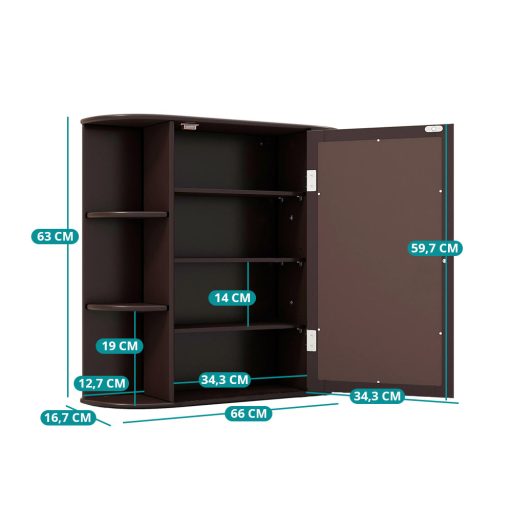 Nástěnná koupelnová skříňka se zrcadlem, hnědá