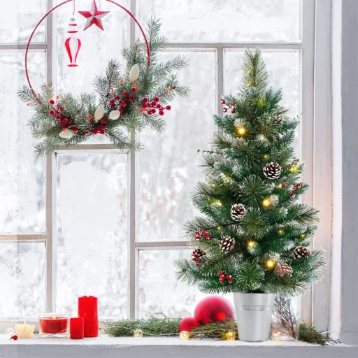 Ozdobený umělý vánoční stromeček s 20 teplými LED světly, 90 cm