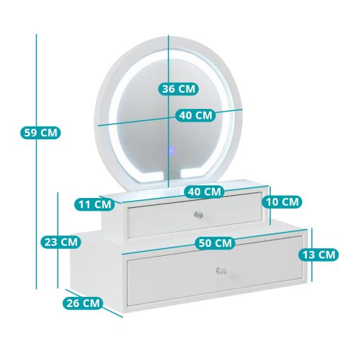 Toaletní zrcadlo na stůl se 2 zásuvkami