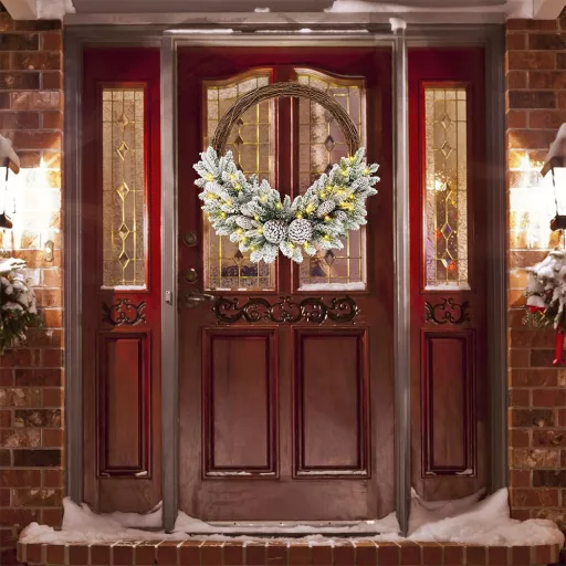 Sněhový zimní věnec s teplými LED světly