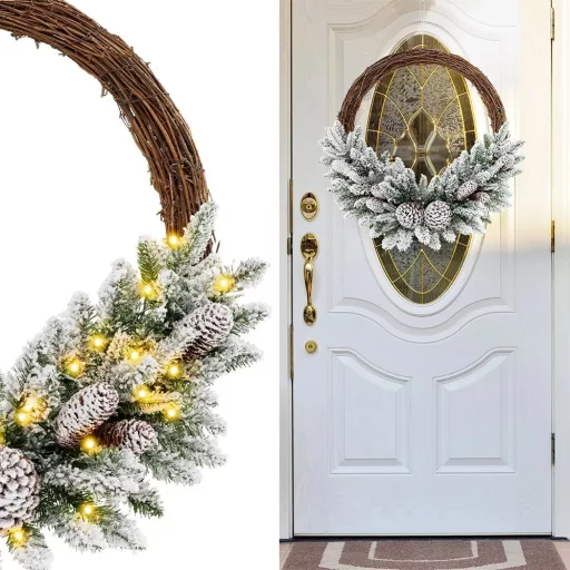 Sněhový zimní věnec s teplými LED světly