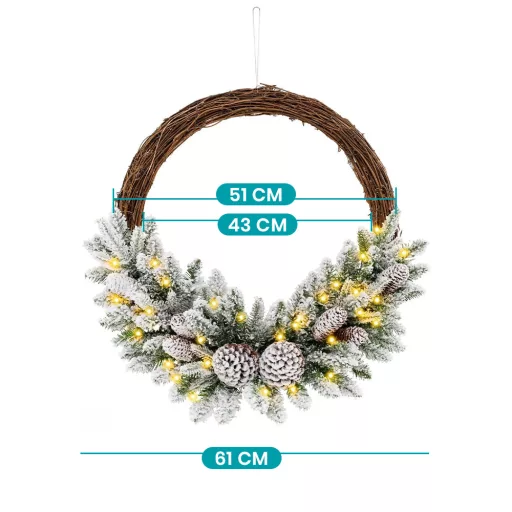 Sněhový zimní věnec s teplými LED světly