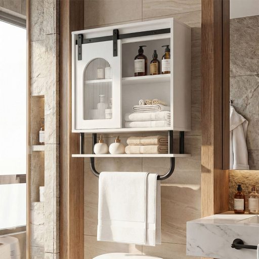 Koupelnová skříňka s držákem na ručníky a otevřenou policí