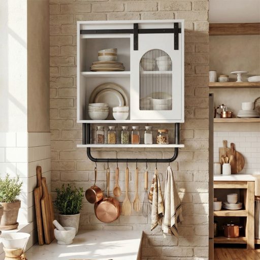 Koupelnová skříňka s držákem na ručníky a otevřenou policí