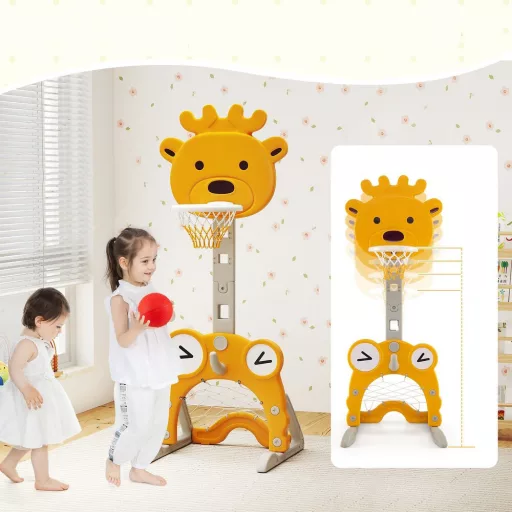 4-v-1 Nastavitelný Basketbalový Koš s Hracím Kroužkem, Oranžový