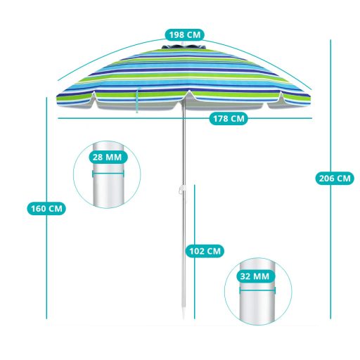 Polohovatelný plážový slunečník 198 cm modrý