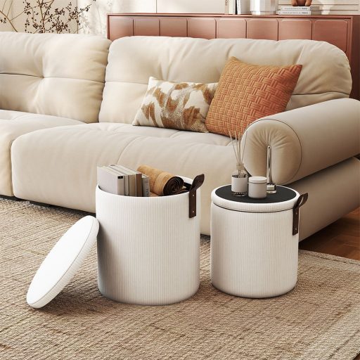 2dílný úložný puf, krémový