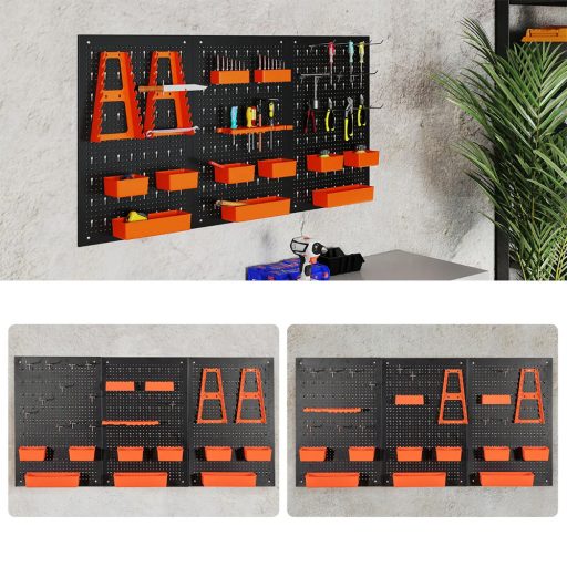 Úložný systém na nářadí z kovu s 9 přihrádkami a háčky