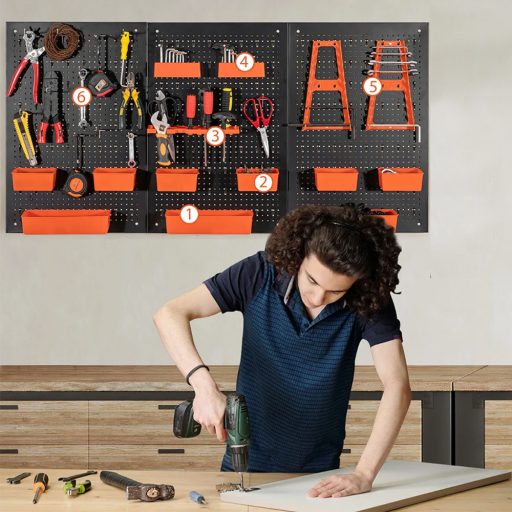 Úložný systém na nářadí z kovu s 9 přihrádkami a háčky