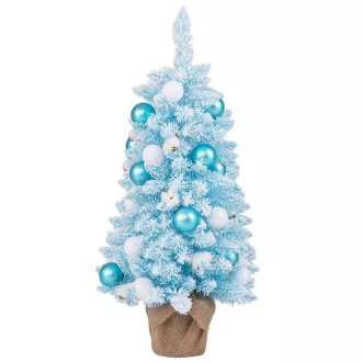   Sněhový umělý vánoční stromeček s ozdobami 90 cm modrý