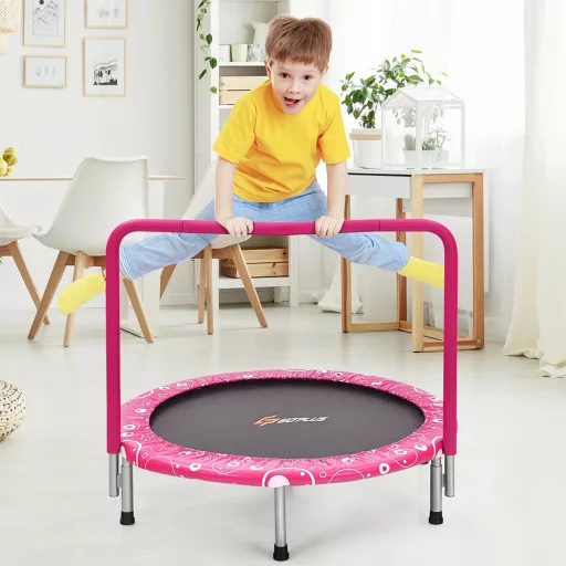 Skládací trampolína pro děti s madlem, růžová