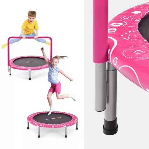 Skládací trampolína pro děti s madlem, růžová