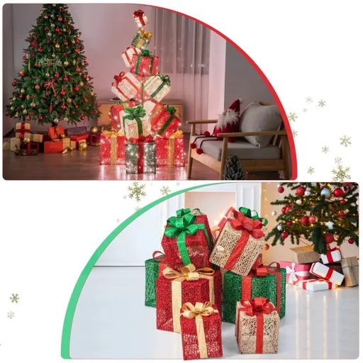 Osvětlená věž dárkových krabic s 450 LED, 170 cm