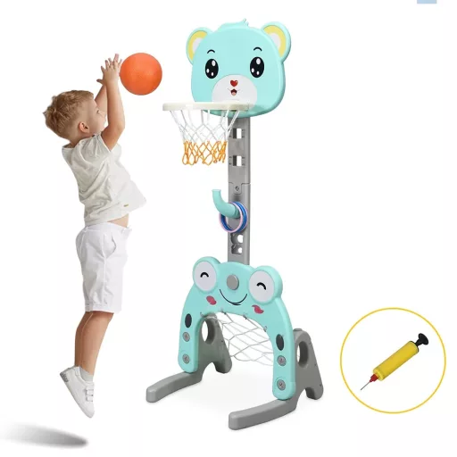 3-v-1 Nastavitelný Basketbalový Koš s Hracím Kroužkem, Modrý