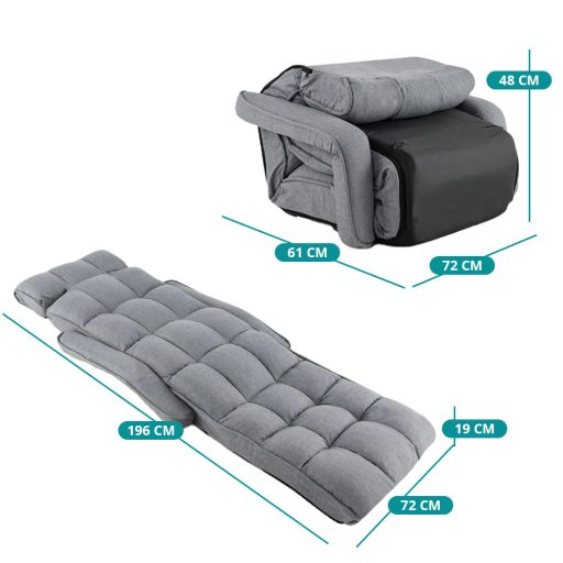 Skládací rozkládací pohovka s 6 nastavitelnými polohami, světle šedá