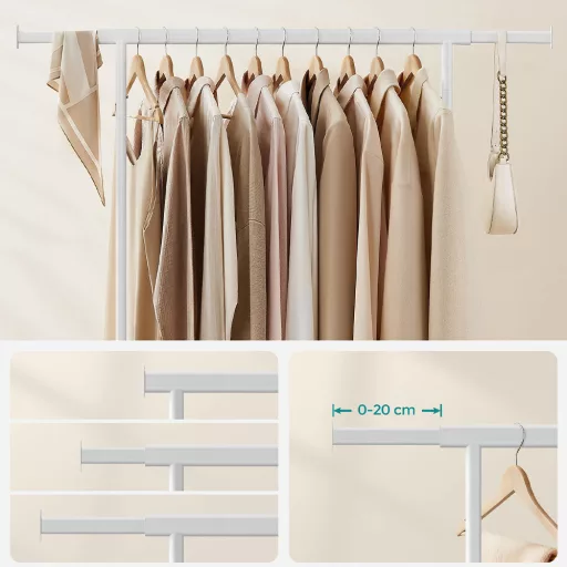 Výškově nastavitelný pojízdný věšák na oblečení, bílý