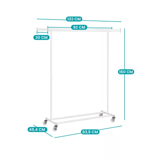 Výškově nastavitelný pojízdný věšák na oblečení, bílý