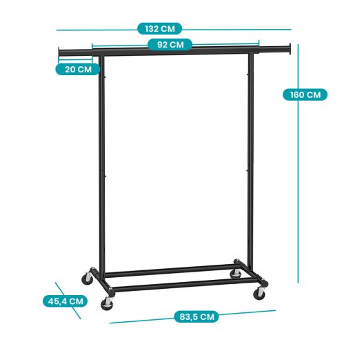 Výškově nastavitelný pojízdný věšák na oblečení, černý