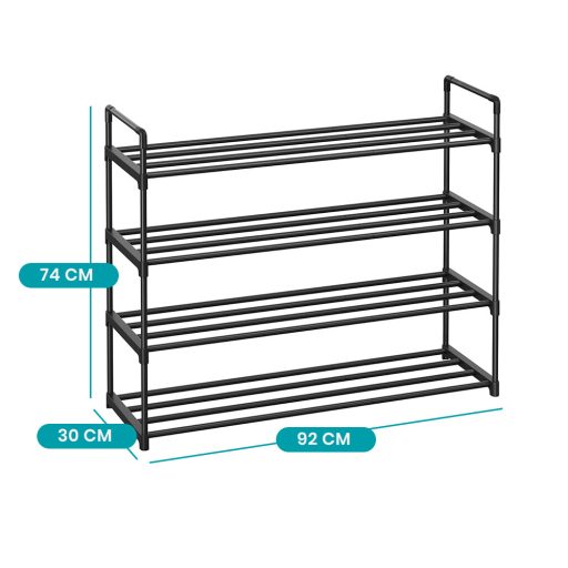 4-patrový kovový regál na boty 92x30x72cm
