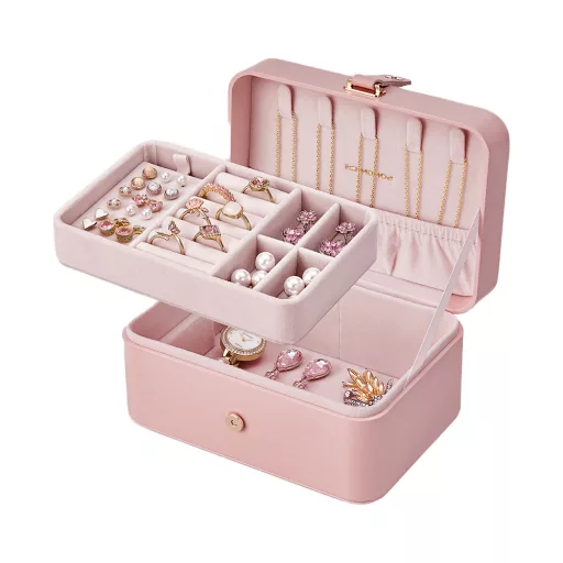 Organizér na šperky Růžový 16x11x7.8cm