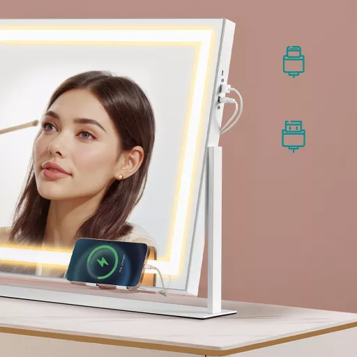 LED zrcadlo na make-up s držákem na telefon