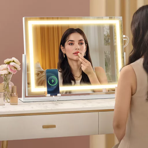 LED zrcadlo na make-up s držákem na telefon