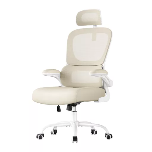 Ergonomická židle s opěrkou hlavy, béžová