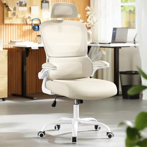 Ergonomická židle s opěrkou hlavy, béžová