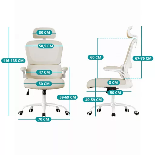 Ergonomická židle s opěrkou hlavy, béžová