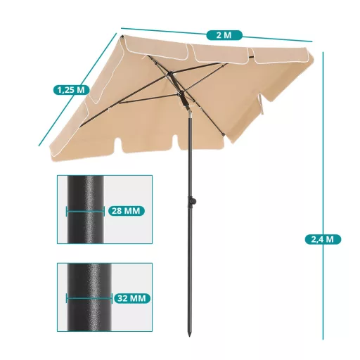 Nastavitelný slunečník s taškou, 2x1.25m ořech