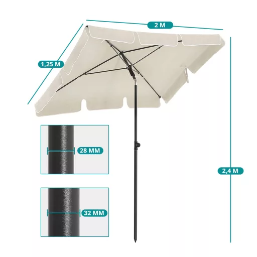 Nastavitelný slunečník s taškou, 2x1,25m béžový