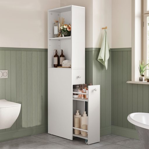 Úzký 2-police výsuvný koupelnový kabinet, 134,4x40x18 cm