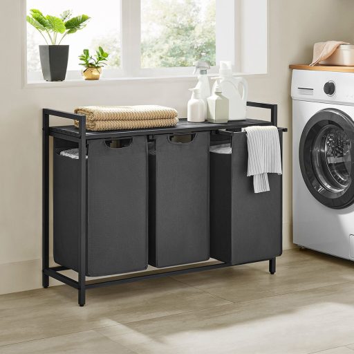 Proutěný koš na prádlo se 3 přihrádkami, tmavě šedý