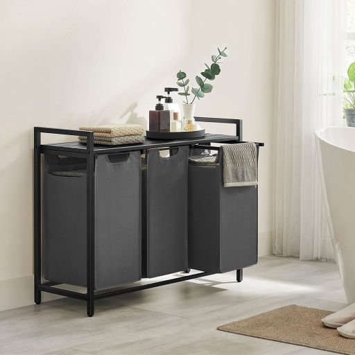 Proutěný koš na prádlo se 3 přihrádkami, tmavě šedý